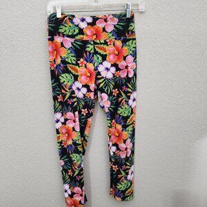 No Boundaries Womens Black Floral Print Leggings M Stretchy Polyester/Spandex Bl